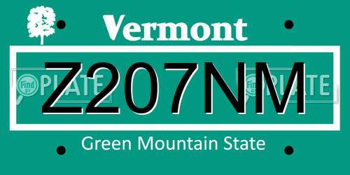 Z207NM Vermont License Plate
