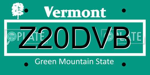 Z20DVB Vermont License Plate