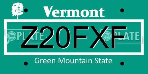 Z20FXF Vermont License Plate
