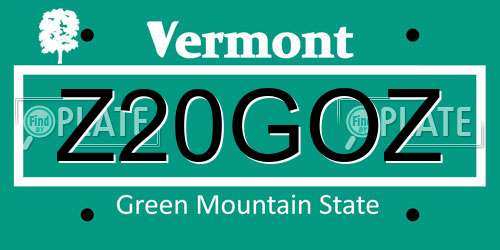 Z20GOZ Vermont License Plate