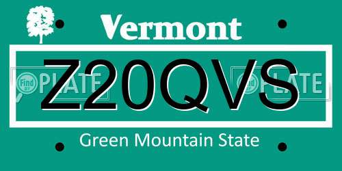 Z20QVS Vermont License Plate