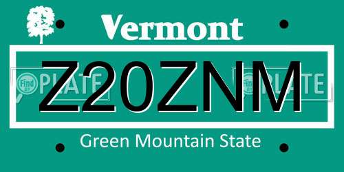 Z20ZNM Vermont License Plate