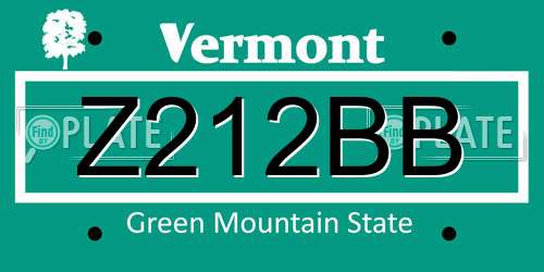 Z212BB Vermont License Plate