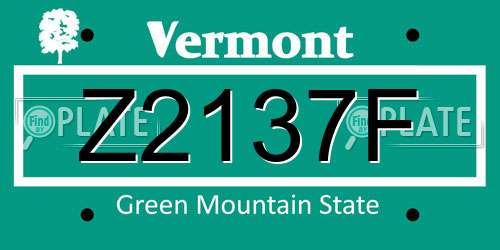 Z2137F Vermont License Plate