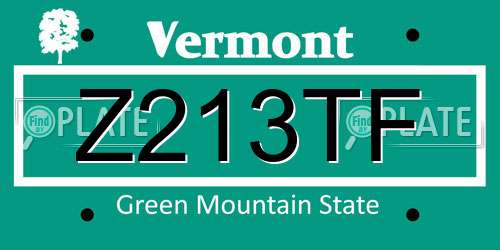 Z213TF Vermont License Plate
