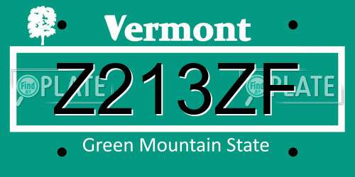 Z213ZF Vermont License Plate