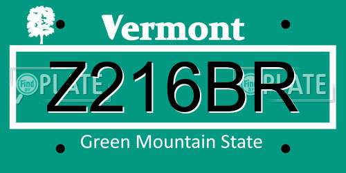 Z216BR Vermont License Plate