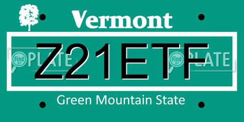 Z21ETF Vermont License Plate