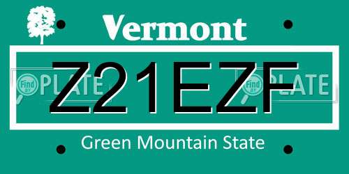 Z21EZF Vermont License Plate