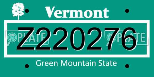 Z220276 Vermont License Plate