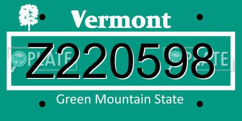 Z220598 Vermont License Plate