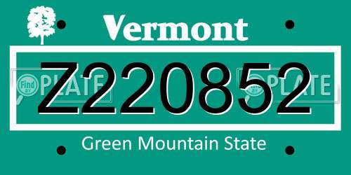 Z220852 Vermont License Plate
