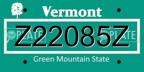Z22085Z Vermont License Plate