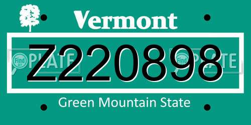 Z220898 Vermont License Plate