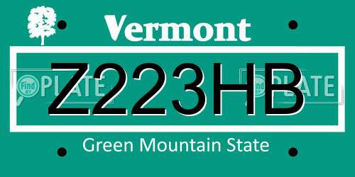 Z223HB Vermont License Plate