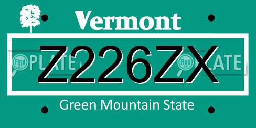 Z226ZX Vermont License Plate