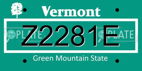 Z2281E Vermont License Plate