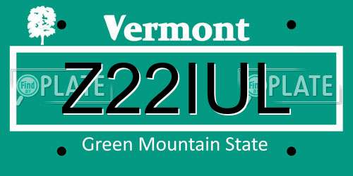 Z22IUL Vermont License Plate