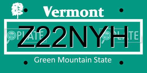 Z22NYH Vermont License Plate