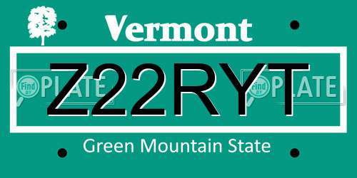 Z22RYT Vermont License Plate