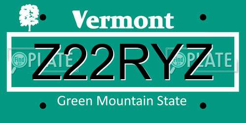 Z22RYZ Vermont License Plate