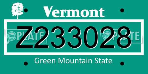 Z233028 Vermont License Plate