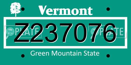 Z237076 Vermont License Plate