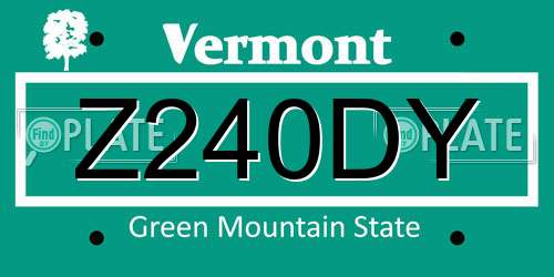 Z240DY Vermont License Plate
