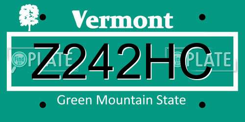Z242HC Vermont License Plate