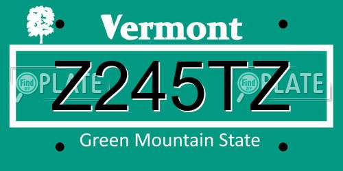 Z245TZ Vermont License Plate