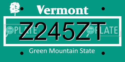 Z245ZT Vermont License Plate