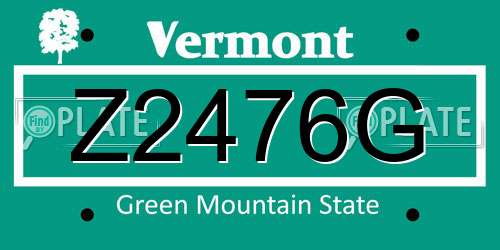 Z2476G Vermont License Plate