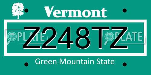 Z248TZ Vermont License Plate
