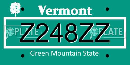 Z248ZZ Vermont License Plate