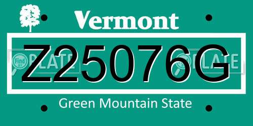 Z25076G Vermont License Plate