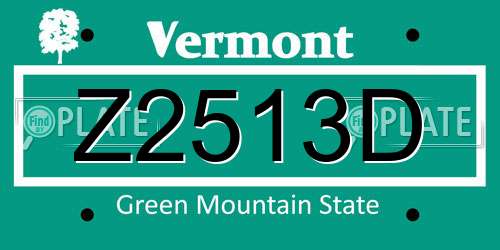 Z2513D Vermont License Plate