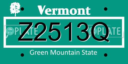 Z2513Q Vermont License Plate