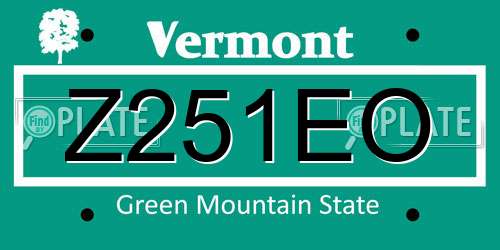 Z251EO Vermont License Plate