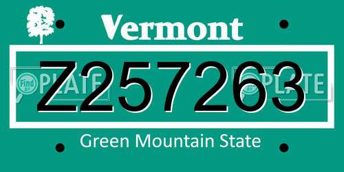 Z257263 Vermont License Plate