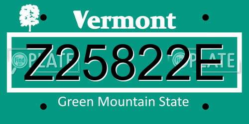 Z25822E Vermont License Plate