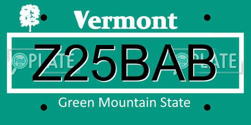 Z25BAB Vermont License Plate