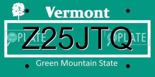 Z25JTQ Vermont License Plate