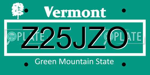 Z25JZO Vermont License Plate