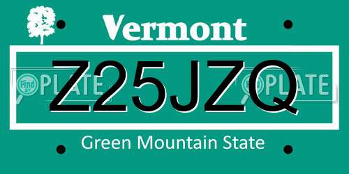 Z25JZQ Vermont License Plate