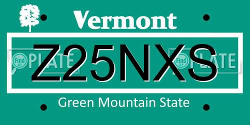 Z25NXS Vermont License Plate