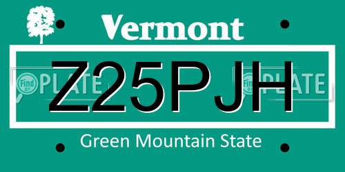 Z25PJH Vermont License Plate