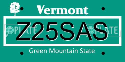 Z25SAS Vermont License Plate
