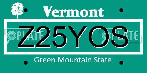 Z25YOS Vermont License Plate
