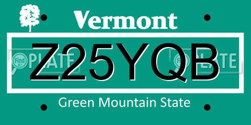 Z25YQB Vermont License Plate