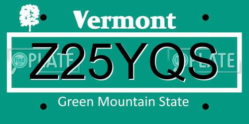 Z25YQS Vermont License Plate